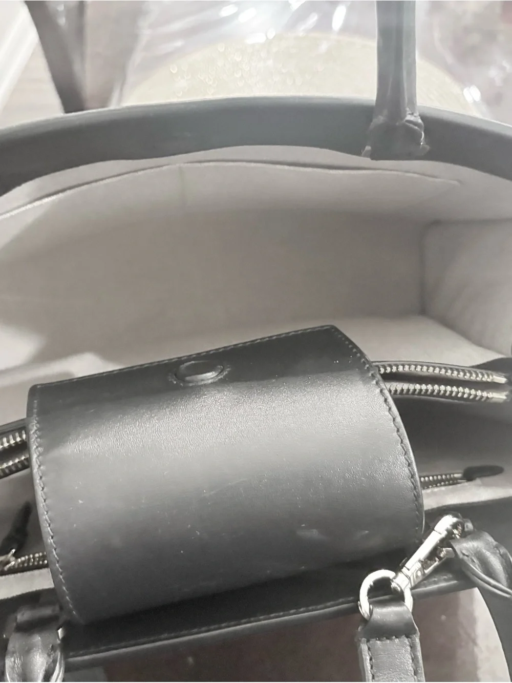 Jimmy Choo Black Leather Tote with Embossed Logo